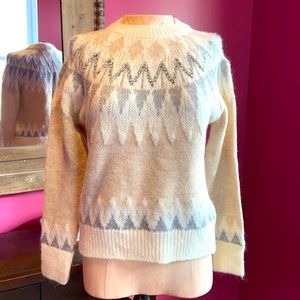 Naf Naf Rhinestone Mohair Blend Cream & Gray Knit 